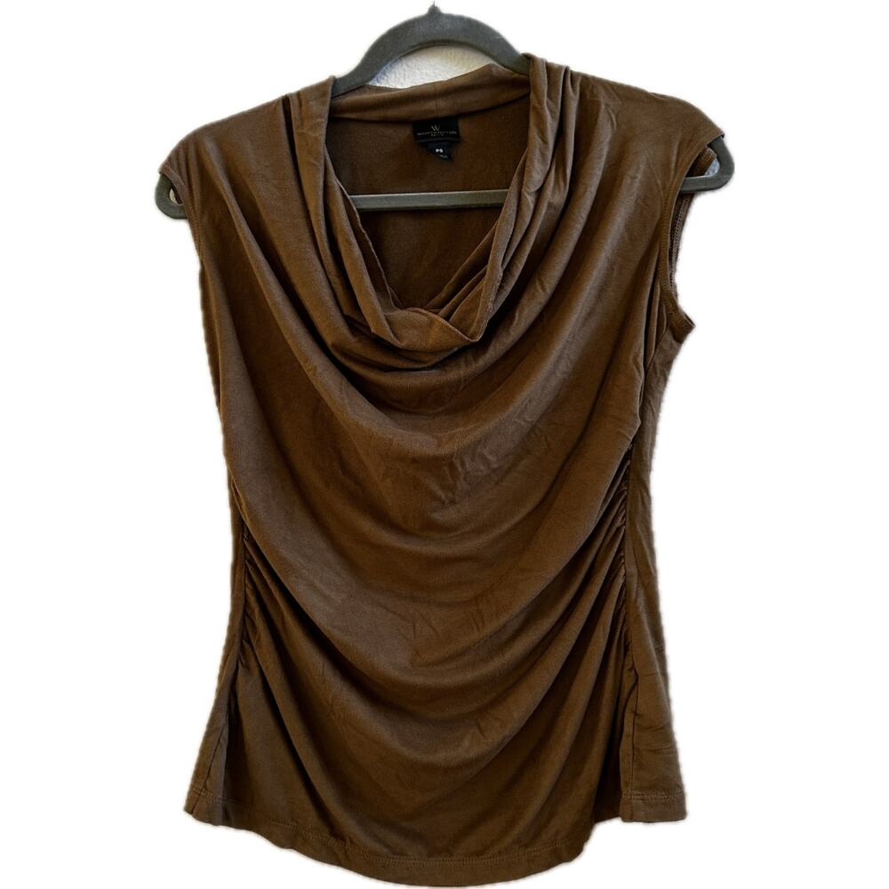 Worthington Brown Faux Suede Cowl Neck Sleeveless Top Petite Small